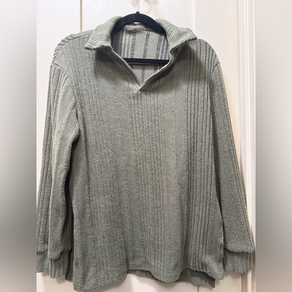 Cozy Sage Ribbed Knit Pullover Sweater